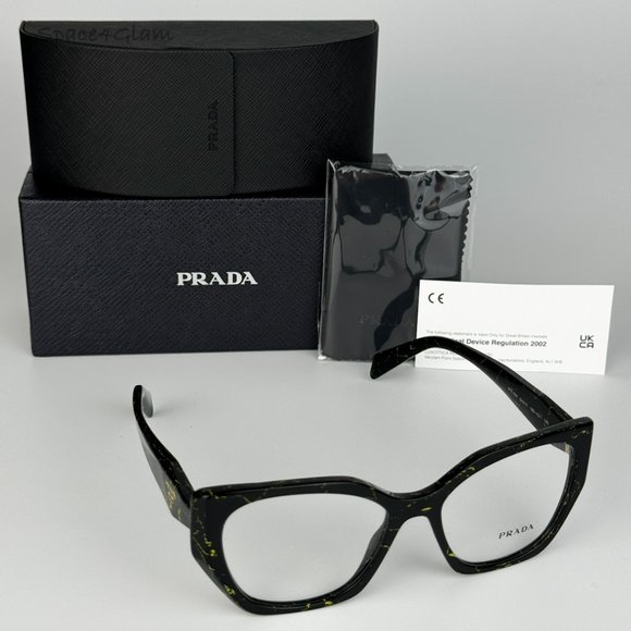 NEW Prada PR18WV 19D1O1 Black Yellow Marble Cat Eye Women Eyeglasses - Picture 5 of 9